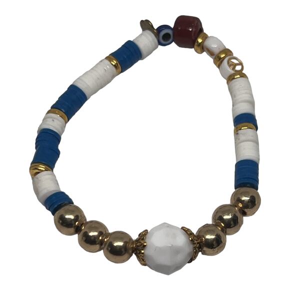 Football Fan Sporty Clay Heishi Beads Stretch Handmade Friendship Bracelets - Picture 4 of 6